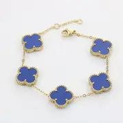 Four Leaf - Bracelet 18k Gold Plated Stainlesssteel Doubleside Aftermarket blue