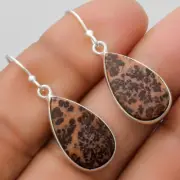 Natural Coffee Bean Jasper 925 Sterling Silver Earrings Jewelry E-1001