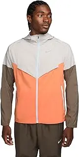 [Nike] Windrunner Packable Men's Running Jacket (US, Alpha, Large, Regular, Regular, Light Iron Ore/Orange Trance/Olive Grey)