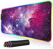 RGB Gaming Mouse Pad - HaiZR 80x30cm Large LED Glowing Keyboard Mouse Pad with 12 Light Modes, Non-Slip Rubber Extended Mousepad Mat for Keyboard,Laptop,Desktop（Galaxy