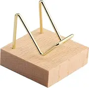 Crystal Display, Rock Display Stand Brass, Crystal Holder, Wooden Base, Small Display Easel Holder for Coral, Rock, Mineral Pisole