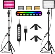 EMART RGB LED Photography Light, Dimmable Photo Video Studio Lighting with 51 inch Extendable Selfie Stick Tripod Stand for Portrait Shooting, YouTube - 2Pack