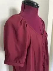 NWT ModCloth Sis Sis Burgundy Chiffon Blouse Short Sleeve Sz L