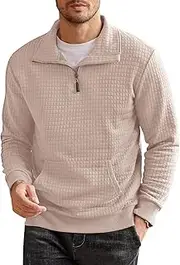 [COOFANDY] Men's Quarter Zip Sweatshirt Long Sleeve Solid Plaid Jacquard Pullover with Pocket