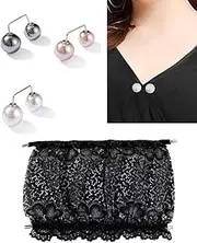 [MYDUOLIA] Lace Cleavage Cover Modesty Panel Hook to Bra Insert Mock Camisole Sets, Anti-exposure Brooch Pins