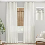 PANELSBURG Modern Pleated Natural Beautiful Linen Curtains with Hooks,Floor to High Ceiling Track for Pleat Sheer Linen 108 Inch Curtains Drapes with Hooks,9FT,Ivory