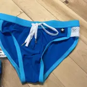 medium RETRO BIKINI-blue, turquoise-mesh side accents ANDREW CHRISTIAN swim wear