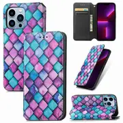 CaseNeo For Apple iPhone 13 Pro Max Leather Wallet Flip Case With RFID Blocking Credit Card Holder Slots Cover - Purple Scales