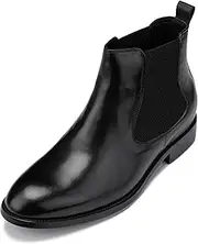 [CALTO] Men's Invisible Height Increasing Elevator Shoes - Premium Leather Slip-on Chelsea Boots - 2.8 Inches Taller
