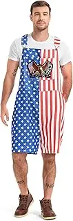 [Aotiooy] American Flag Bib Overalls Shorts for Men, 4th of July Patriotic Denim Romper, Independence Day USA Workwear Jumpsuit