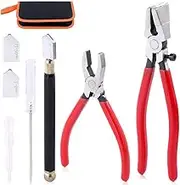 MOTRAIN Heavy Duty Breaker Grozer Pliers and Glass Running Pliers Kit, Heavy Duty Glass Cutting Tool with Rubber Tip, Glass Cutting Tool for Stained Glass Work