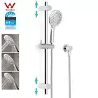 WELS Round Hand Held Shower Head And Riser Rail Kit Slider Holder Hose Chrome