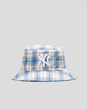 [New Era] New Era Women's Ny Yankees Bucket Hat in Sky Blue Plaid Size Small/Medium S/M Sky Blue Plaid