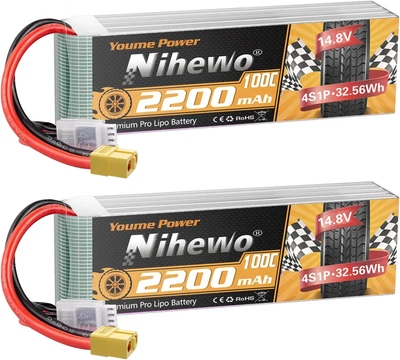 4S Lipo Battery 14.8V 2200Mah RC Battery Soft Case 100C with XT60 Plug for FP...