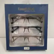 Kenneth Black New York Mens Reading Glasses +1.50 3 Pairs Readers