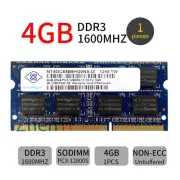 4GB DDR3 1600MHz PC3-12800S CL11 204-Pin SO-DIMM Laptop Memory SDRAM NANYA BT