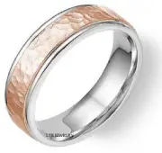 HAMMERED FINISH TWO TONE GOLD WEDDING RINGS,14K WHITE& ROSE GOLD WEDDING BANDS