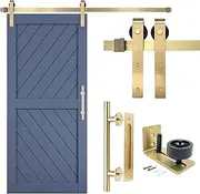 Rio Salto Modern Light Gold Barn Door Hardware Kit - Complete Kit for 1-Door Sliding Door, 6.5 FT Track, Gold Handles & Floor Guide