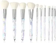 Makeup Brushes Crystal Handle Set, Tenmon 10 PCS Crystal Transparent Handle Kabuki Powder Foundation Brush Concealer Eye Shadow Eyeliner Eyebrow Brush (White)