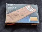 Folding Solid Oak Cribbage Set Comes with Cards and Pegs-Magnet Close -New
