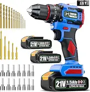 21V Cordless Drill, Brushless Power Drill Set with 2 Batteries and Charger,3/8-Inch Chuck Electric Drill Driver,20+3 Torque Setting,32 pcs Drill/Driver Bits and Tool set