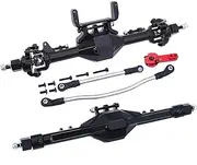 1/10 Front and Rear Axle Set For 1/10 Ax&ial S&CX10 II 90046 90047 RC Crawler Upgrade Parts S&CX10 II CNC Metal Aluminum Fr&on&t Rear Straight Complete Axle Set Aluminum Front & Rear Portal Axles(Blac