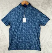 Hickey Freeman Golf Polo Shirt Mens L Blue Performance Palm Tree S/S Logo NWT