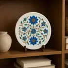 9" Marble Inlay Trivet Plate Semi Precious Stone Pietra Dura Floral Art