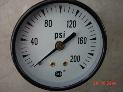 US Gauge Ametek 0-200 PSI Pressure Gauge 2 1/2 in Dial USA Rear 1/2" Stem
