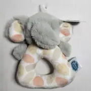Mary Meyer Soft Plush Ring Baby Rattle Toy Grey Kalahari Elephant Zoo NWT