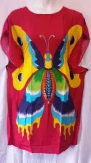 Women Ponchow Top Kaftan Dress D Pink Green 100%Rayon Free Size 52" around