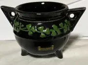 Vtg 2.5" Irish Cauldron Raised Shamrocks Ceramic Footed A Present From Doonaree