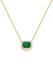 Forever Creations 14K 1.07 ct. tw. Diamond & Emerald Halo Necklace