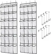 Shoe Organizer for Door Closet 2 Pack, 24 Mesh Pockets Over the Door Shoe Organizers Hanging Shoe Rack Holder with Metal Hooks, White, 56x150cm