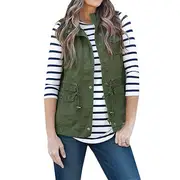 Nevenka Womens Lightweight Sleeveless Military Anorak Cargo Vest No Hood-Army Green