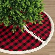 60-Inch Double-Sided Cable Knit and Buffalo Plaid Christmas Tree Skirt Revers...