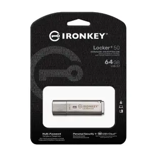 【Kingston 金士頓】64GB IronKey Locker+ 50 USB3.2 加密 隨身碟(平輸 IKLP50/64GB)