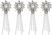 uxcell 4Pcs Rhinestone Crystal Applique, 11 x 4cm Crystal Fringe Shoulder Epaulette Tassel Chain Sewing Applique Patches for Party Dresses Clothes Shoes DIY Craft, Champagne