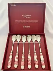 Cranberry Italian Spode Teaspoons and Cheese Knife, Sets
