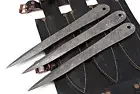 Custom Handmade 1095 Damascus Steel Throwing Knives Set With Leg Leather Pouch.