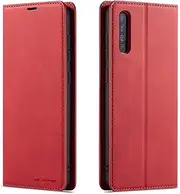 [QLTYPRI] Samsung Galaxy A70 Case, Premium PU Leather Cover TPU Bumper with Card Holder Kickstand Hidden Magnetic Adsorption Shockproof Flip Wallet Case for Galaxy A70 - Red