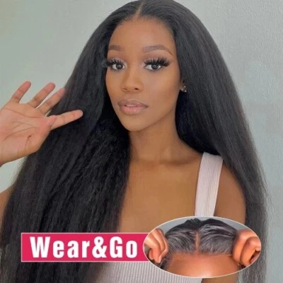 Kinky Straight 13x6 HD Lace Frontal Wig Human Hair Brazilian Glueless Yaki 13x4