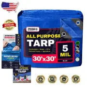 Lightweight 30' x 30' Blue Tarp - 5 Mil Thick, Perfect for Camping Outdoors