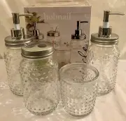 Bath Accessories Toothbrush Soap Lotion Dispenser Circleware Hobnail Glass New