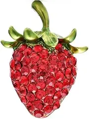 [BBirtyQV] Shinning Rhinestone Strawberry Brooches For Women Unisex Red Beauty Fruits Party Casual Brooch Pins, Metal Zinc Acrylic, Metal Zinc Acrylic