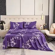 Bedlifes Queen Sheet Set Ultra Soft Breathable Silky Flower Bed Sheets Deep Pocket 100% Microfiber Bedding Sheets 4 Piece Queen Size Dark Purple Floral