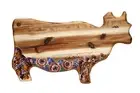 100% Solid Wood Cow Cutting Serving Cheese Board with Australian Aboriginal Art
