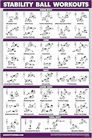 QuickFit Yoga Ball Workout Exercise Poster - Stability Ball Routine - Double Sided