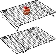 ZLHETWT 2 Pcs Cake Cooling Rack, Cooling Rack Baking, Bread Cooling Rack, Stackable Cooling Rack, Nonstick Cookie Cooling Rack Stackable Cake Cooling Rack for Baked Goods Black