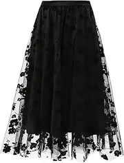 [SHEJIZE] Women's A Line Tulle Midi Skirt Tutu Tiered Petticoat Skirts Tea-Length Elastic Waist Tutu Skirts